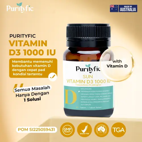 Purityfic Sun Vitamin D3 1000 IU 90 Tablet Vitamin Australia - AMPUH MENYEMBUHKAN SAKIT LINU!