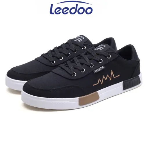 Leedoo Sepatu Sneakers Tali Pria Casual Krem Sekolah Kerja Sport Shoes Kekinian Muda Black MC302