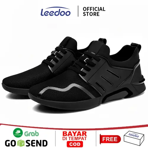 Leedoo Sepatu Pria Sneakers Running Fashion Casual Shoes Kerja Pria Hitam Polos F15-A