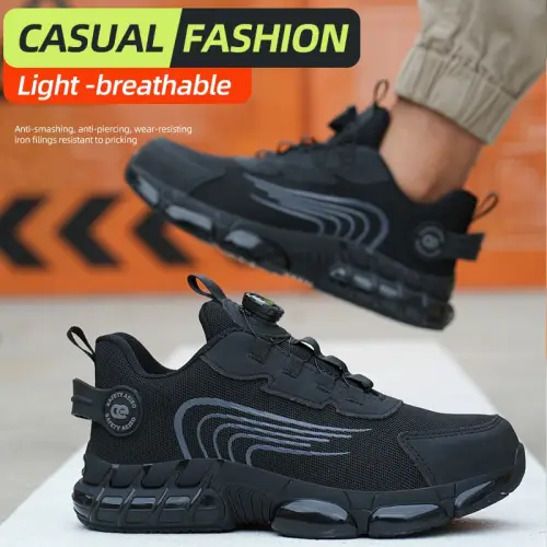Aeiso - Sepatu model Tali Putar hitam casual dan fashionable extra penguat di ujung sepatu Non K3 ukuran 38-46