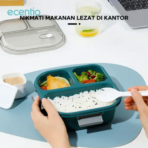 ecentio lunch box kotak bekal anti tumpah 3 grid 1100ml /850ml Kotak makan wadah bekal anti tumpah kotak sup 100ml Free Sendok