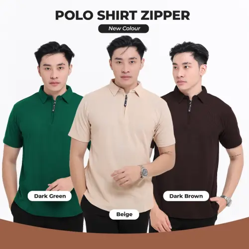 Kaos Polo Shirt Pria Kaos Kerah Lengan pendek Original Zipper Size M - XXL Light Brown