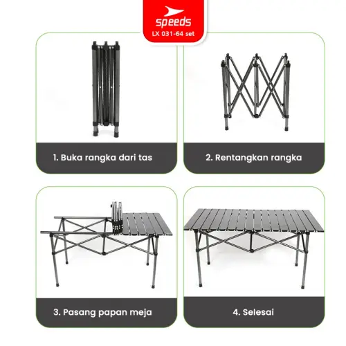SPEEDS Meja Camping Lipat Set Meja Lipat Kursi Lipat Meja Piknik Camping Outdoor Portable 031-34