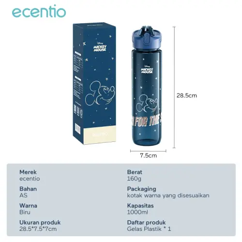 ecentio botol minum Disney Micky 1000ml Portable Botol air Anak Sport 1 Liter