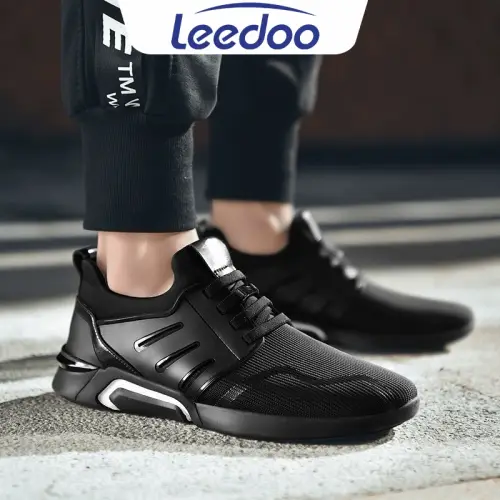 Leedoo Sepatu Pria Sneakers Running Fashion Casual Shoes Kerja Pria Hitam Polos F15-A