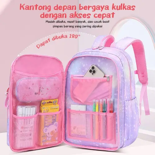 Aimilo Tas Sekolah Perempuan Tas Sekolah Anak Sd&Smp Tas Ransel Kapasitas Besar Tahan Air Kado Anak