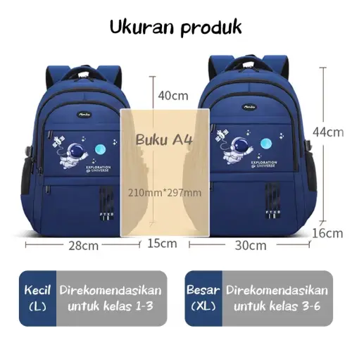 Aimilo Tas Sekolah Anak Laki Laki Tas Ransel Astronot Besar Tas Anak SD Untuk 6-12 Tahun
