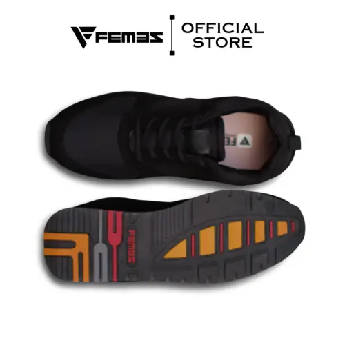 Femez Lite Como Sepatu Sneakers Pria / 39-48 Full Hitam Black Hitam Polos Bigsize Sport Casual