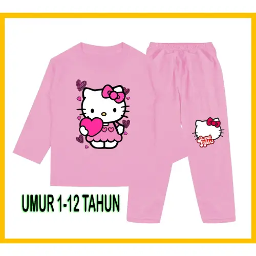 Setelan Piyama Baju Anak Hello Kitty Perempuan lengan Panjang Celana Panjang 1 - 10Tahun