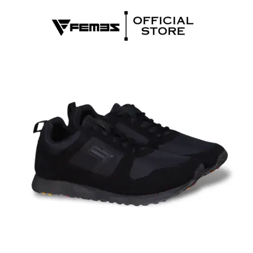 Femez Lite Como Sepatu Sneakers Pria / 39-48 Full Hitam Black Hitam Polos Bigsize Sport Casual