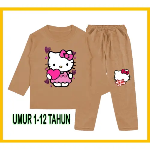 Setelan Piyama Baju Anak Hello Kitty Perempuan lengan Panjang Celana Panjang 1 - 10Tahun