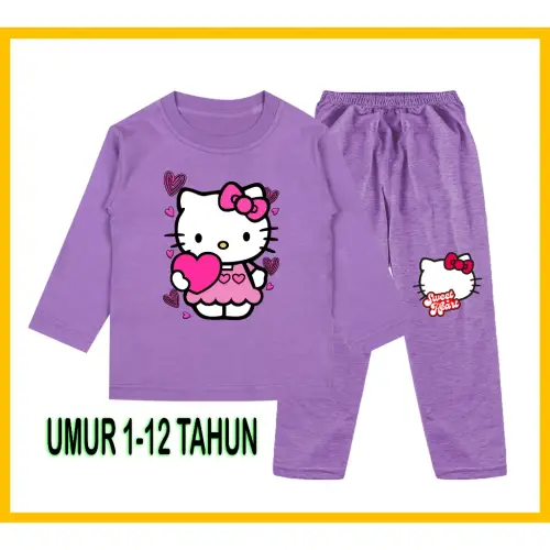 Setelan Piyama Baju Anak Hello Kitty Perempuan lengan Panjang Celana Panjang 1 - 10Tahun