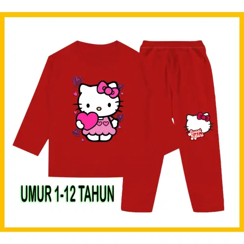 Setelan Piyama Baju Anak Hello Kitty Perempuan lengan Panjang Celana Panjang 1 - 10Tahun