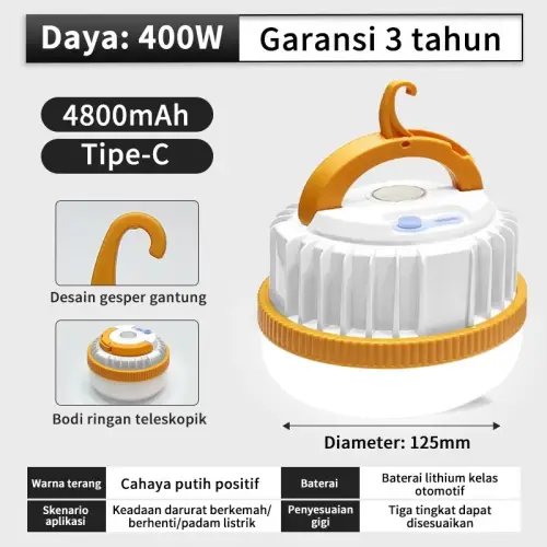 Benih Lampu Emergency Darurat Bulb LED Indoor Outdoor Rechargeable