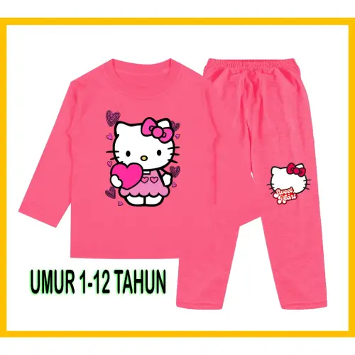 Setelan Piyama Baju Anak Hello Kitty Perempuan lengan Panjang Celana Panjang 1 - 10Tahun