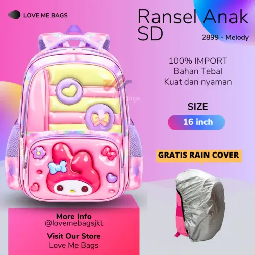 Jual LMB Tas Sekolah Anak Perempuan SD Import Karakter Lucu Sanrio Kuromi Cinamonroll Melody Barbie Kitty Bahan Nilon Premium Tebal Ukuran Besar Nyaman Dipakai Kuat Ukuran 16 Inch