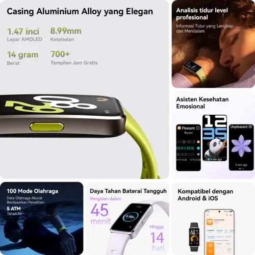 HUAWEI Band 10 Smartband | Sleek Aluminum Alloy Case | Pro-Level Sleep Analysis | Emotional Wellbeing Assistant