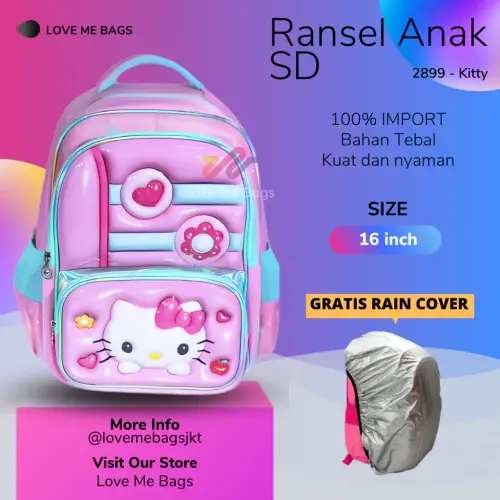 Jual LMB Tas Sekolah Anak Perempuan SD Import Karakter Lucu Sanrio Kuromi Cinamonroll Melody Barbie Kitty Bahan Nilon Premium Tebal Ukuran Besar Nyaman Dipakai Kuat Ukuran 16 Inch
