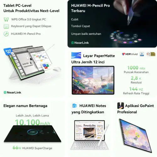 HUAWEI MatePad 12 X 2026 Tablet l PC-Level WPS 3.0 l Layar PaperMatte Ultra Jernih l M-Pencil Pro