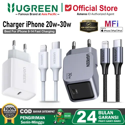 UGREEN Charger MFI iPhone 11 12 13 14 PD Type C to Lightning Fast Charging 20w 30w