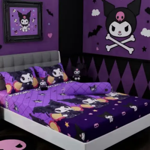 sprei motif kuromi cinamorol labubu dan ready ukuran 90x200 sampai 200x200 tinggi 20cm