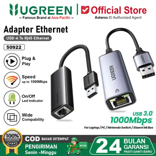 UGREEN Adapter USB to Lan RJ45 Ethernet Network Speed 100Mbps 1000Mbps