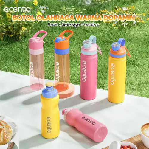 ecentio outdoor tumbler Stainless olahraga Vacuum sport aesthetic botol minum 650ml/750ml