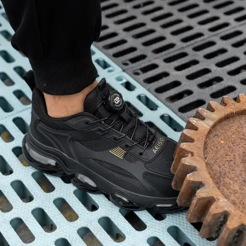 Aeiso - Sepatu Casual sporty V20 tali putar dan extra penguat di ujung sepatu non K3 Hitam 38-46