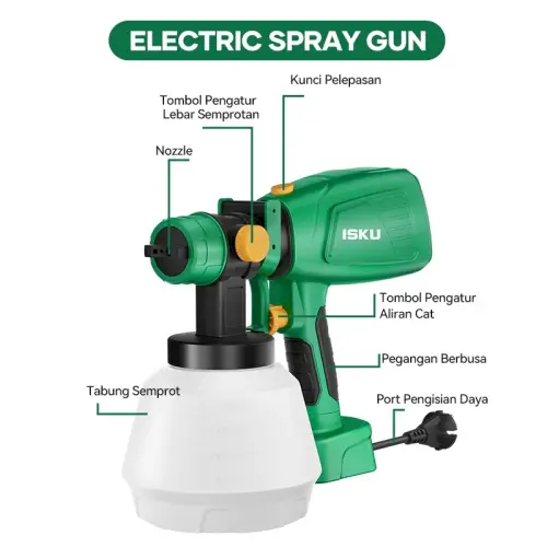 ISKU Spray gun elektrik 400W Alat Menyemprot Cat Mesin Semprot Cat Kapasitas 1000ml Paint Gun Paint Spray Paint Zoom