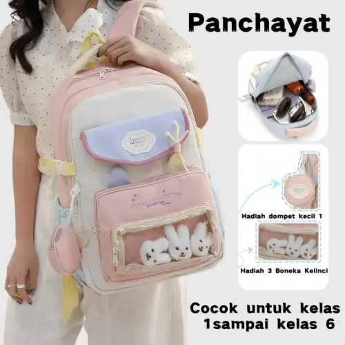 Panchayat tas sekolah korean style tas sekolah anak perempuan Kapasitas besar tahan air backpack wanita