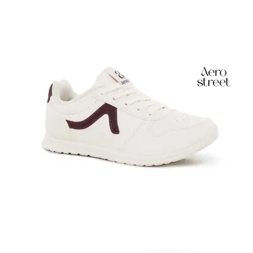 Aerostreet Almond Sneakers Wanita Natural/Maroon Sepatu Cewek Women Casual Sporty Ringan Empuk