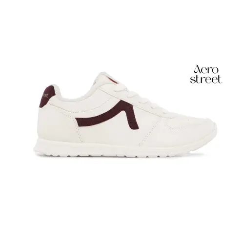 Aerostreet Almond Sneakers Wanita Natural/Maroon Sepatu Cewek Women Casual Sporty Ringan Empuk