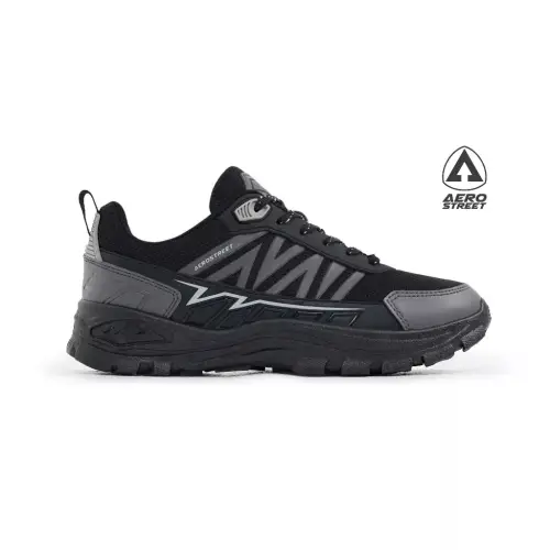Aerostreet Trex Outdoor Shoes Unisex Hitam/Hitam/Abu sepatu Boots Pria Wanita Sporty Aktivitas trekking hiking gunung Ringan Empuk Tidak Licin