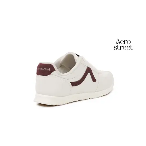 Aerostreet Almond Sneakers Wanita Natural/Maroon Sepatu Cewek Women Casual Sporty Ringan Empuk