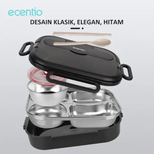 ecentio lunch box 1000ml stainless 304 sekat 4 dan anti tumpah free sendok sumpit
