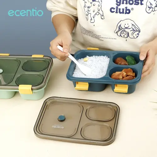ecentio kotak makan anti tumpah tempat makan lunch box set 1300ml 3/4 Grid Kotak Makan Dengan Dengan Kotak Sup Dan Sendok Gratis Anti Tumpah Berbahan