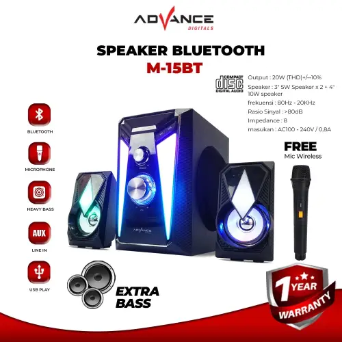 Advance M15BT Speaker Stereo Bluetooth Xtra Bass Subwoofer Garansi Resmi 1 Tahun Bisa Karoke Gratis Mic