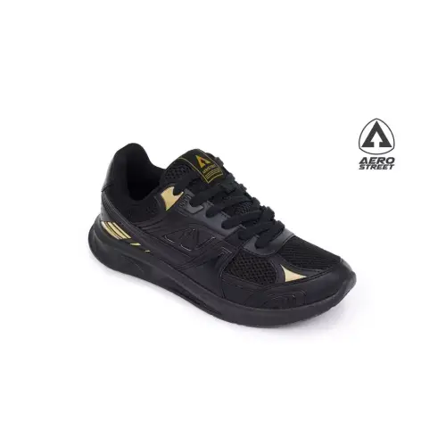 Aerostreet Riven Sneakers Unisex Hitam/Hitam/Emas Tua Sepatu Pria Wanita Casual Sporty Ringan Empuk Tidak Licin