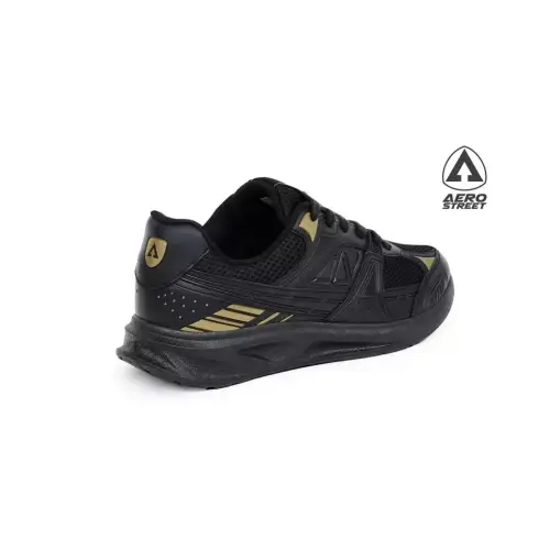 Aerostreet Riven Sneakers Unisex Hitam/Hitam/Emas Tua Sepatu Pria Wanita Casual Sporty Ringan Empuk Tidak Licin