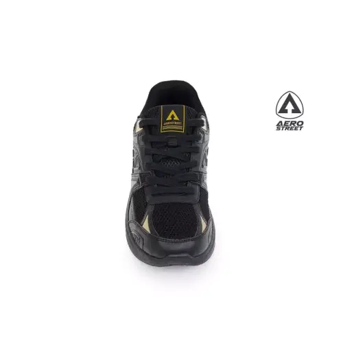 Aerostreet Riven Sneakers Unisex Hitam/Hitam/Emas Tua Sepatu Pria Wanita Casual Sporty Ringan Empuk Tidak Licin