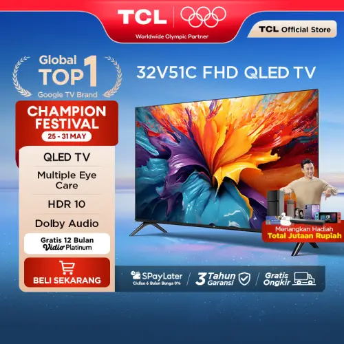 TCL 32 inch V51C - QLED - HDR 10 - Multiple Eye Care - Dolby Audio - Bezel-less (Model: 32V51C)