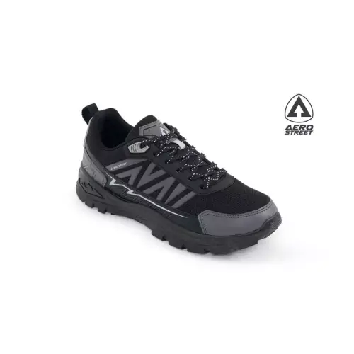 Aerostreet Trex Outdoor Shoes Unisex Hitam/Hitam/Abu sepatu Boots Pria Wanita Sporty Aktivitas trekking hiking gunung Ringan Empuk Tidak Licin